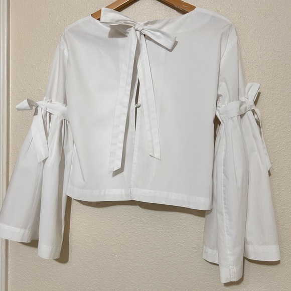 Free People Tie Sleeve open back poplin ToP  size xs - Picture 6 of 11